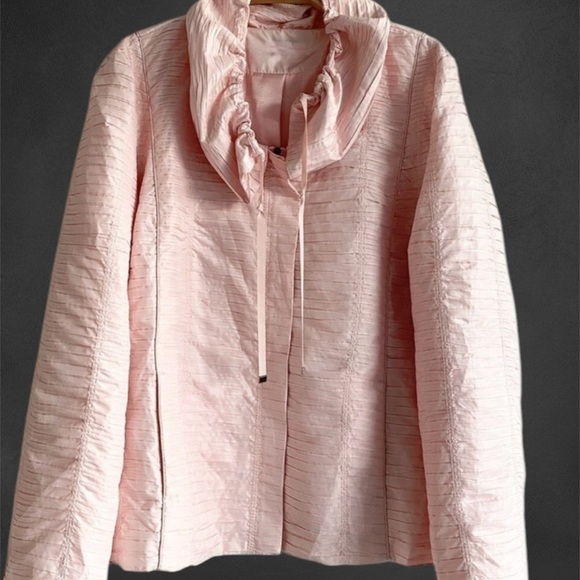 Chicos Light Pink Collared Drawstring Zip Front Lightweight Jacket with Pockets - Picture 1 of 13